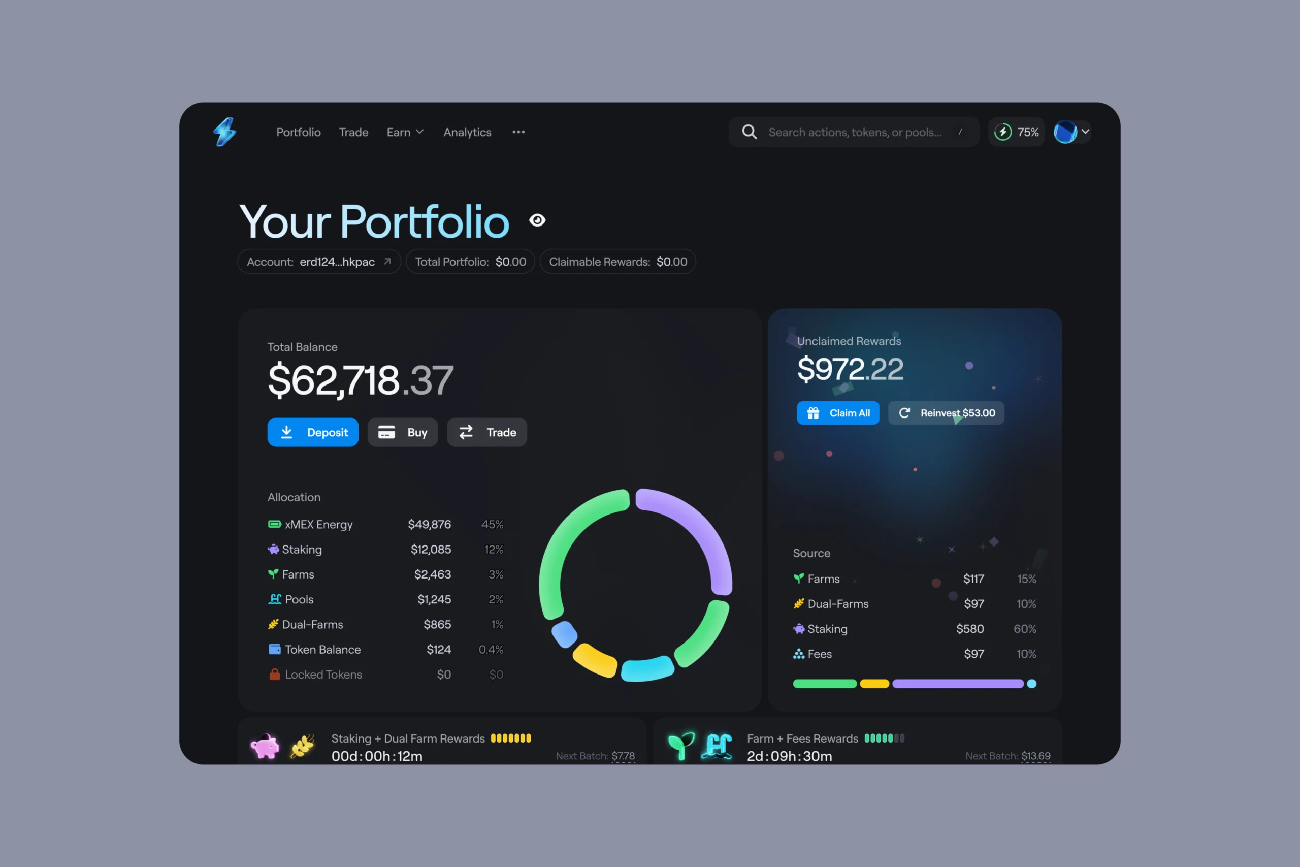 xExchange portfolio overview displaying user holdings and performance