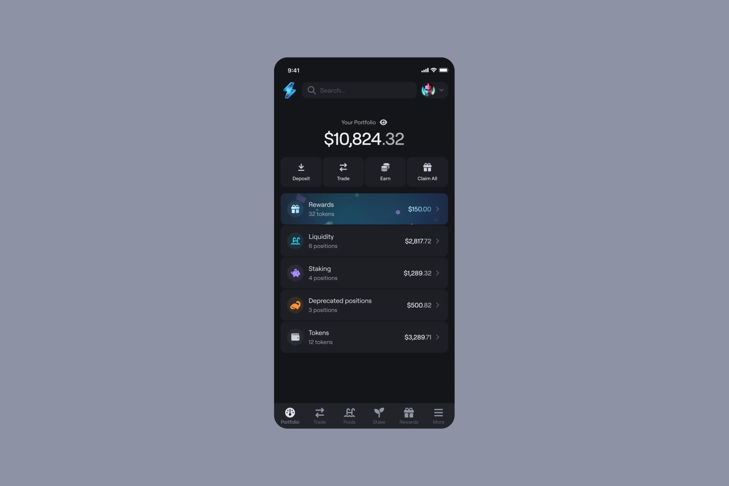 xExchange portfolio overview displaying on mobile user holdings and performance