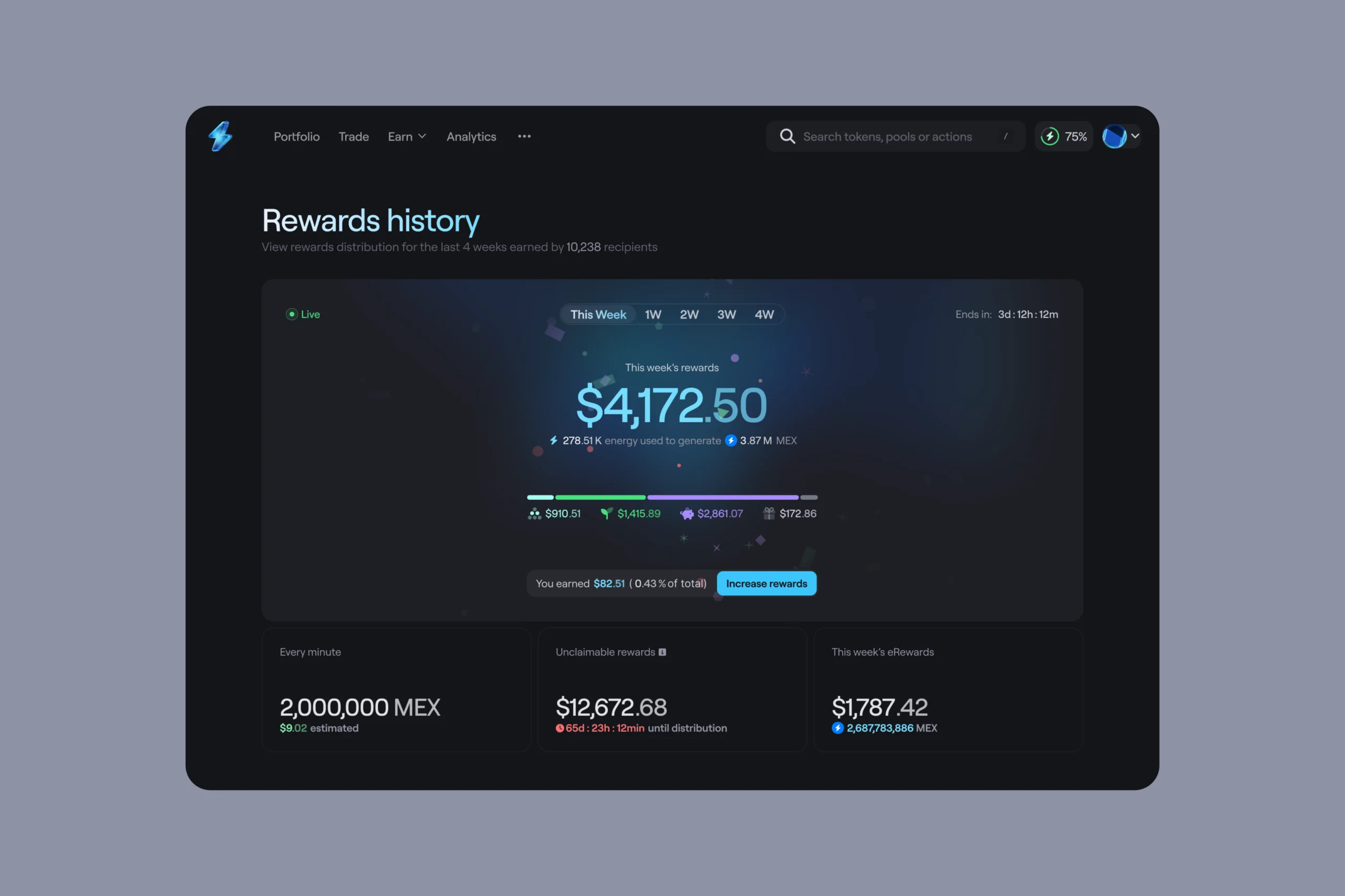 xExchange reward interface displaying the estimated weekly rewards